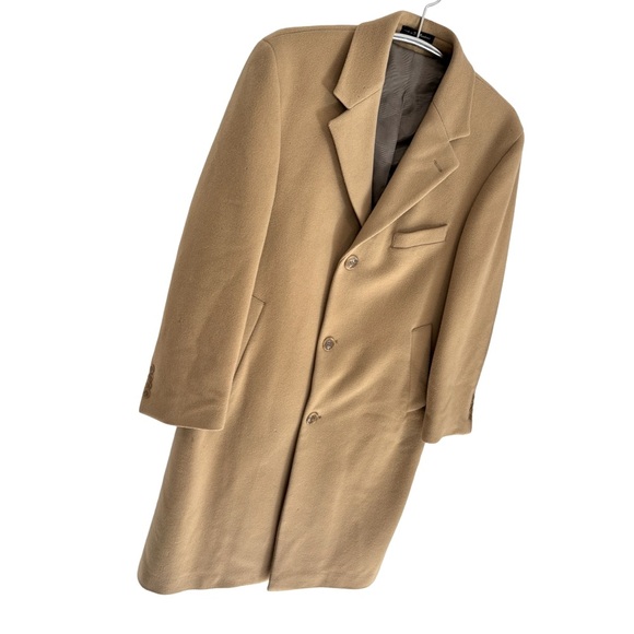 MENS LAUREN RALPH LAUREN CASHMERE & WOOL LONG BUTTON DOWN TRENCH COAT, TAN - Picture 3 of 15